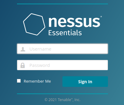 Экран входа в веб-интерфейс Nessus