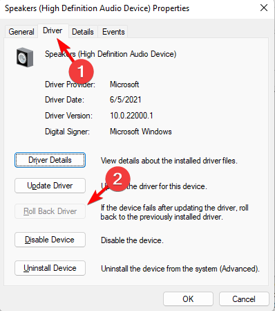 Кнопка отката драйвера в свойствах устройства