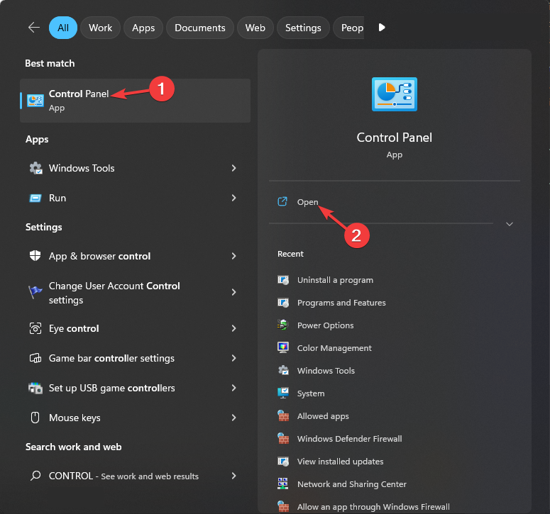 Панель управления Windows — поиск
