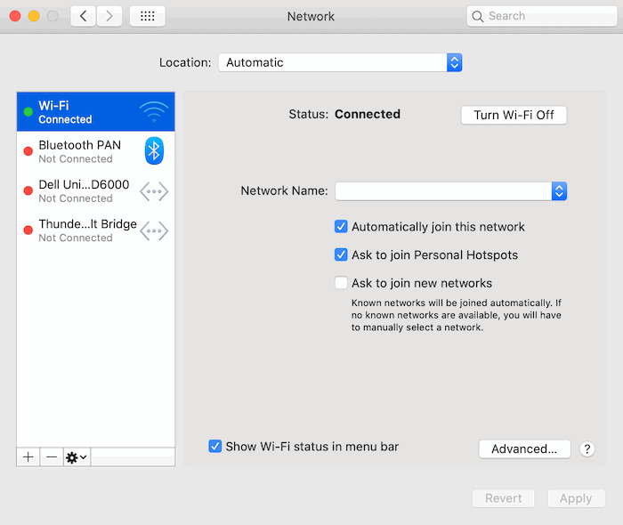 Выбор активного сетевого подключения в macOS