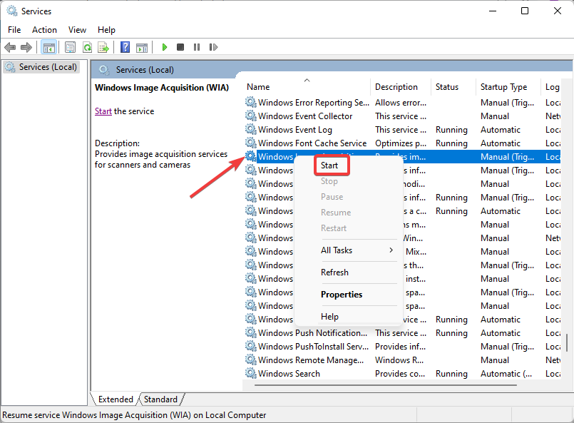 Параметры службы Windows Image Acquisition (WIA)