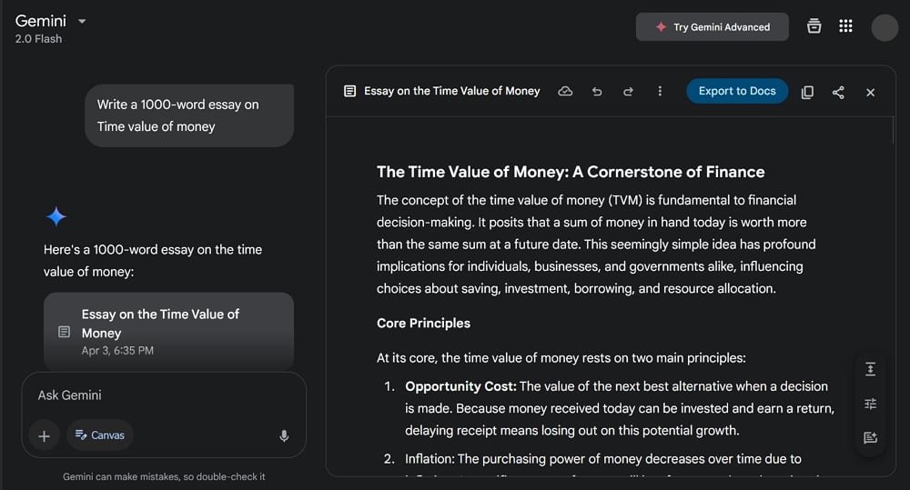 create first drafts on gemini canvas