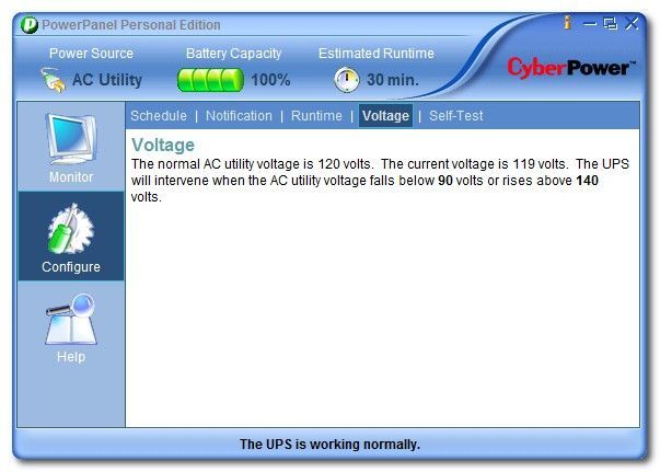 Вкладка напряжения: настройки чувствительности (не интерактивна)