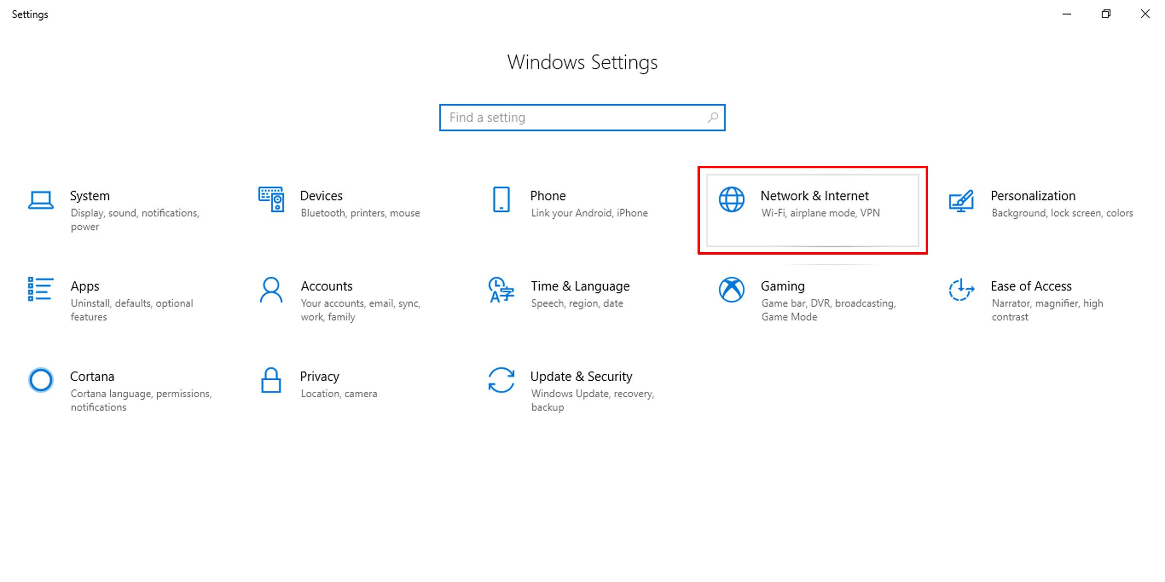 Сеть и Интернет в параметрах