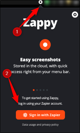 Окно входа в аккаунт Zapier в Zappy