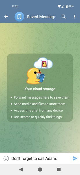 Переписка с самим собой в Telegram для Android.