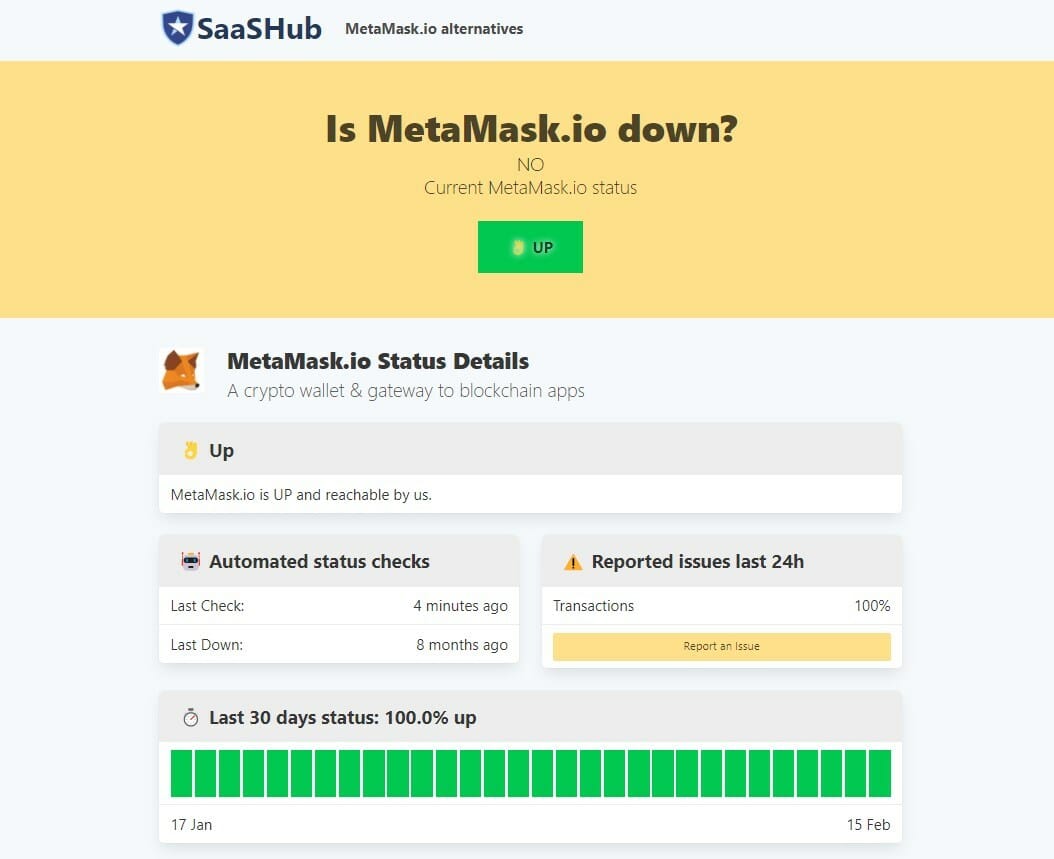 Страница статуса MetaMask