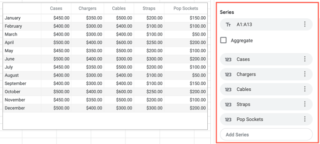 Ряды данных для таблицы-диаграммы