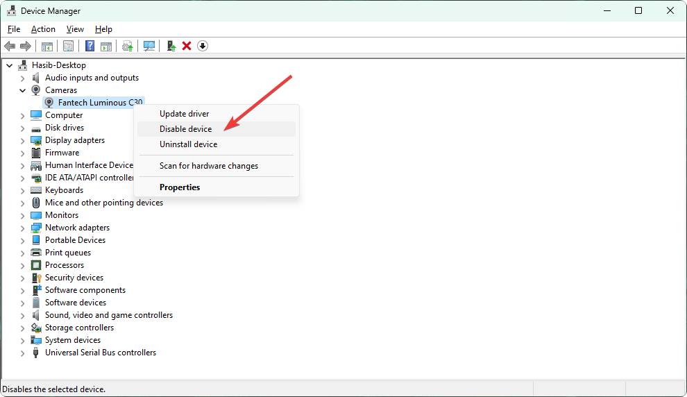 Отключение веб-камеры в Диспетчере устройств Windows