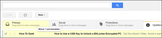 Перетаскивание письма в другую вкладку Gmail
