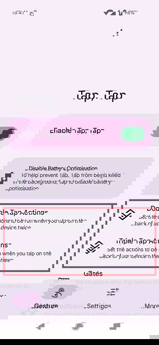 Выбор «Double Tap Actions» в интерфейсе TapTap