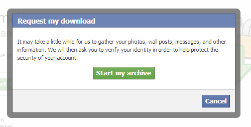 Ожидание готовности архива Facebook