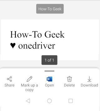 A file edited in Linux and uploaded to OneDrive, opened in the OneDrive Android app