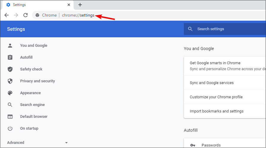 Адресная строка Chrome: chrome://settings/