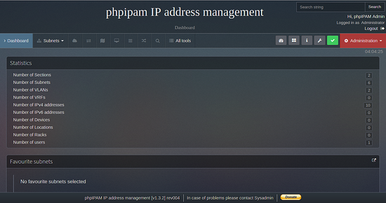 Панель управления PhpIPAM
