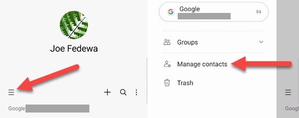 Откройте меню и выберите Manage Contacts.