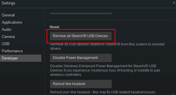Кнопка Remove all SteamVR USB Devices в SteamVR