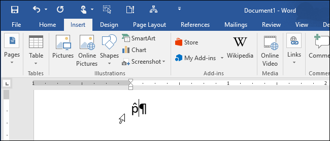 Пример готового комбинированного символа p с каретом