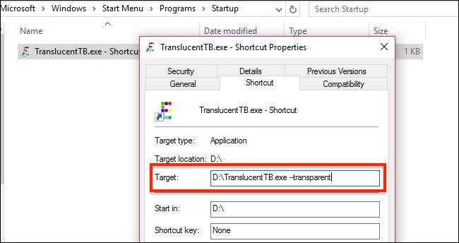 Окно Свойства ярлыка с добавлением опции в поле Объект