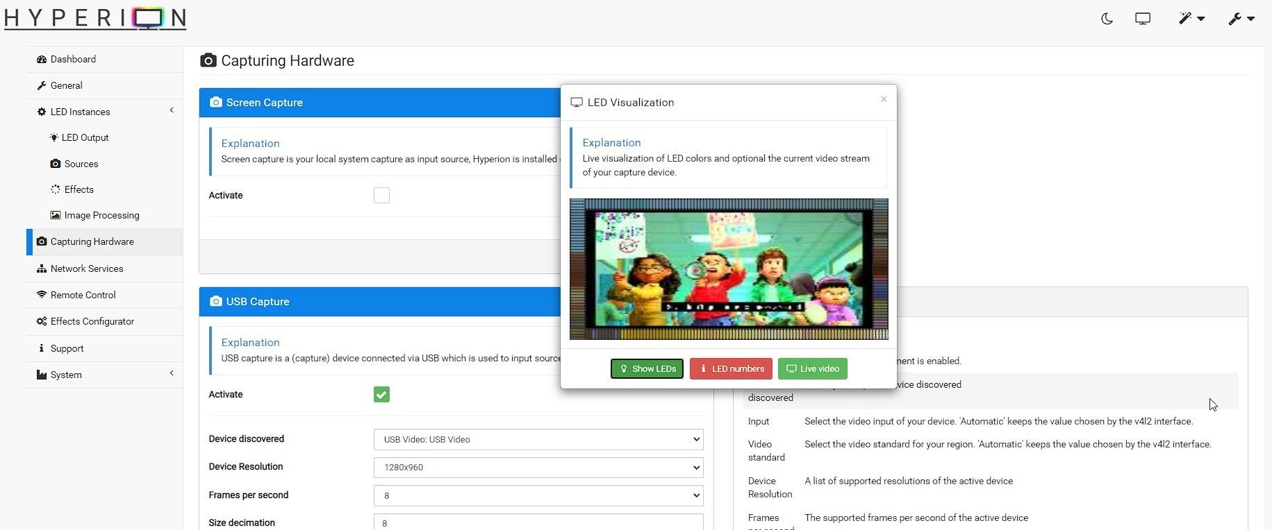 Предпросмотр видео и цветов на ленте Ambilight