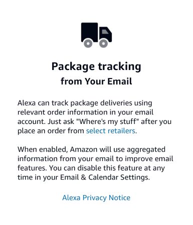Страница отслеживания посылок в Alexa