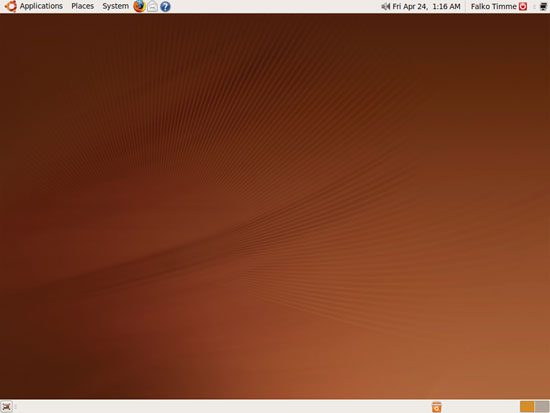 Рабочий стол Ubuntu 9.04 после перезагрузки