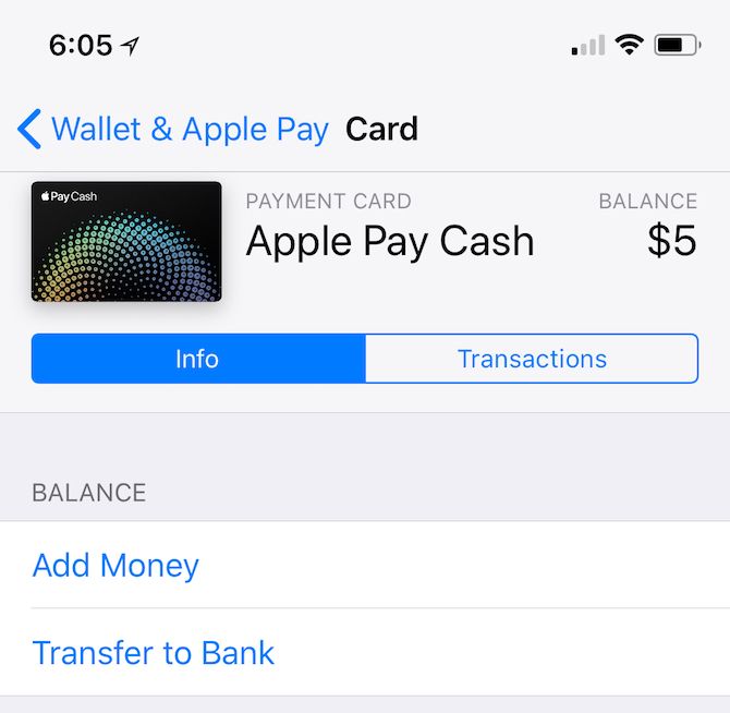 Экран перевода Apple Pay Cash на банковский счёт