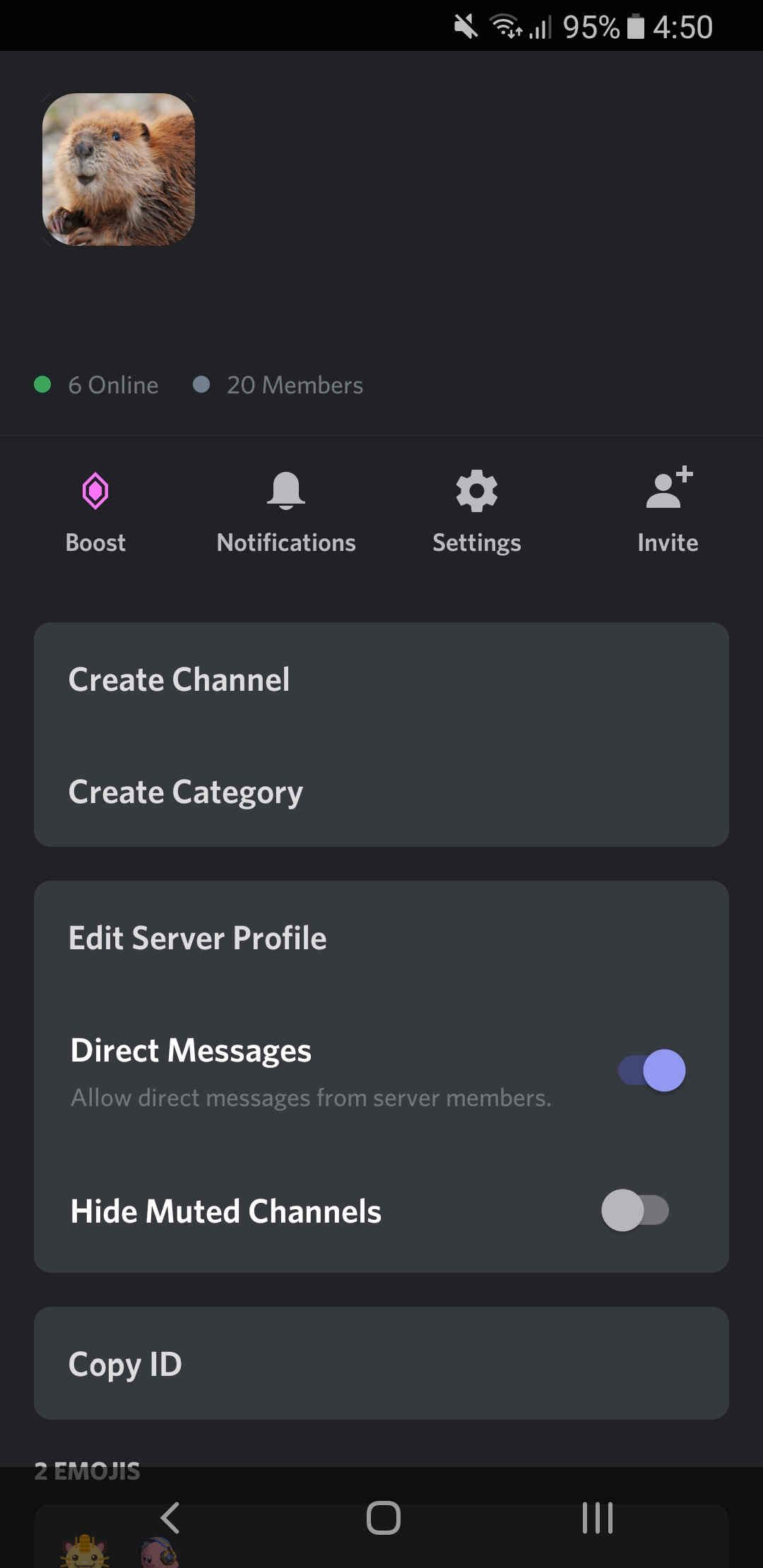 Обзор сервера в мобильном приложении Discord
