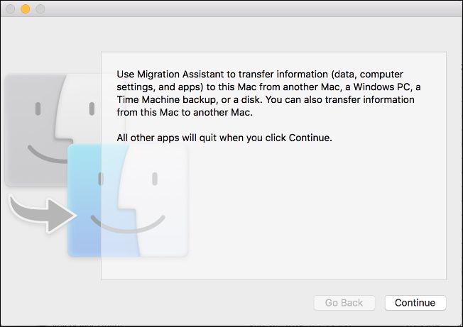 Экран выбора источника данных на Mac — выбрать Windows PC