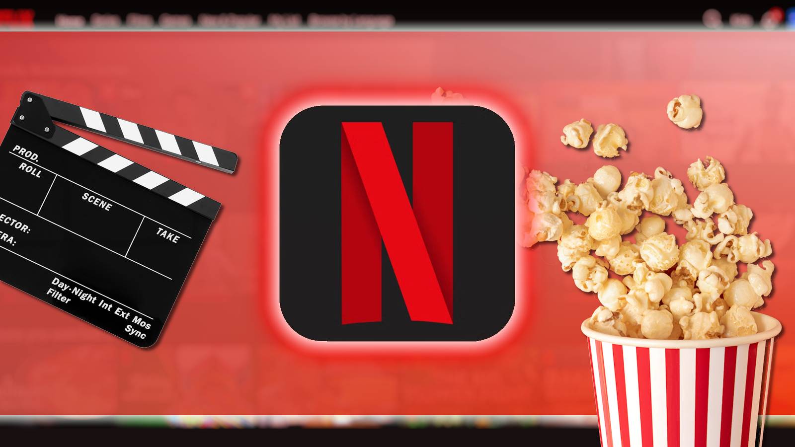 logo di Netflix con popcorn e una clapperboard
