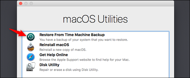 Выбор восстановления из Time Machine в Recovery Mode