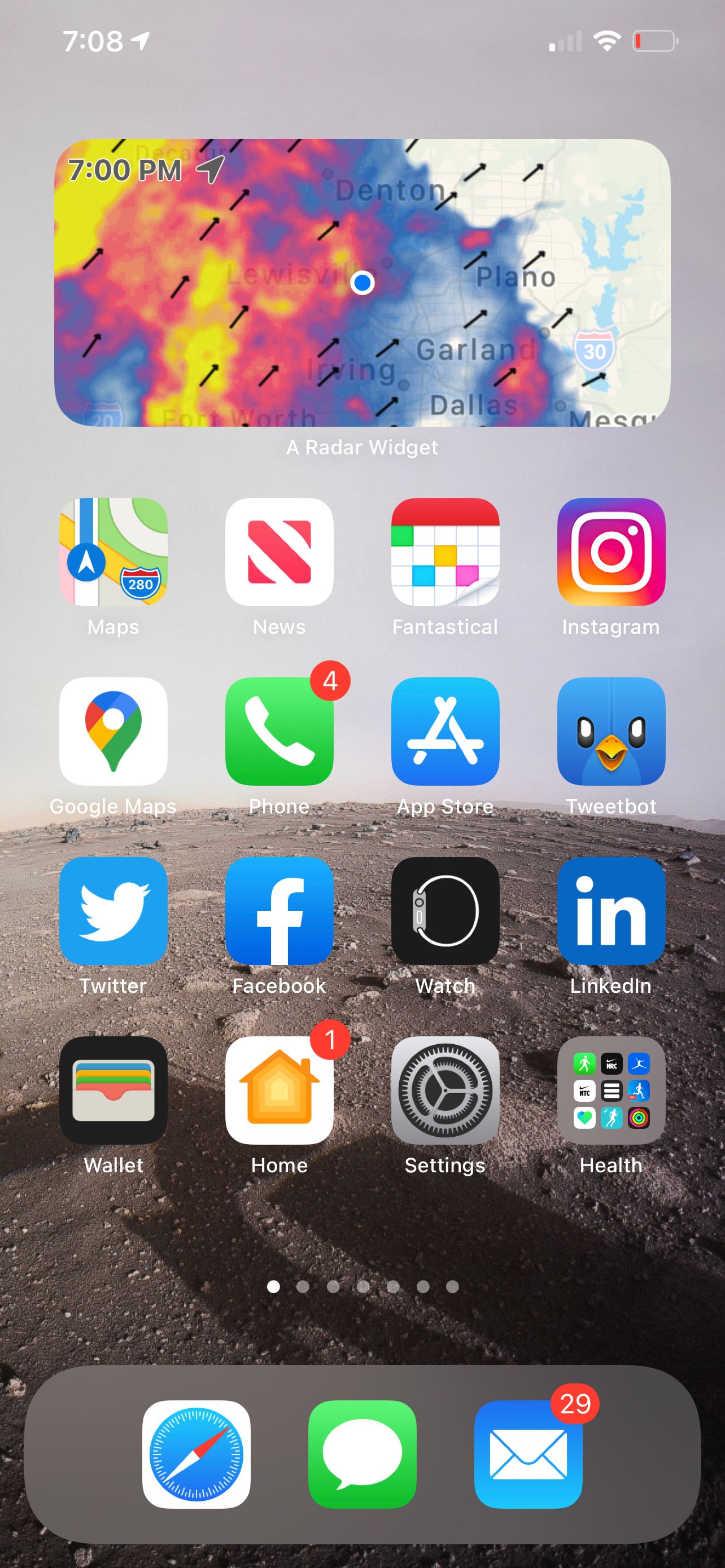 Средний виджет Weather Radar с региональным радаром.