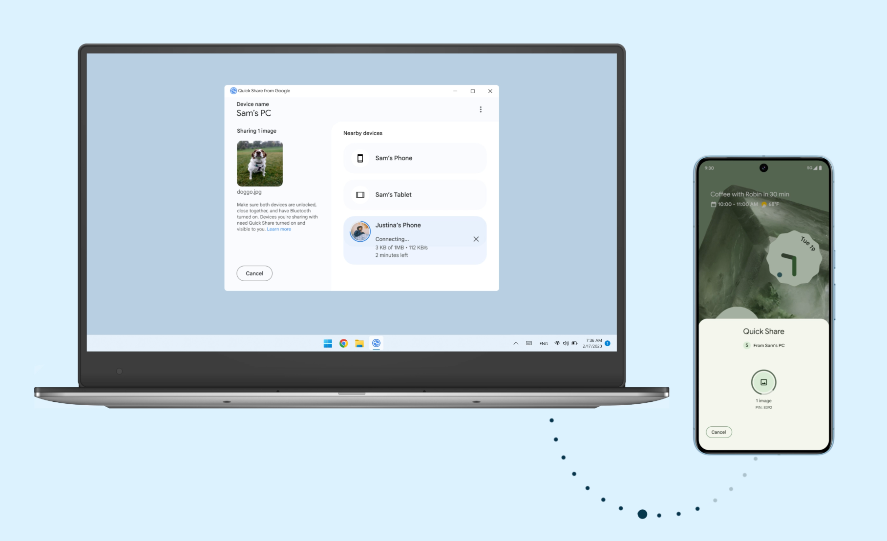 Quick Share: передача файлов между Windows и Android.