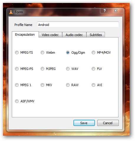 Вкладка настройки видео кодека: выбор кодека и битрейта