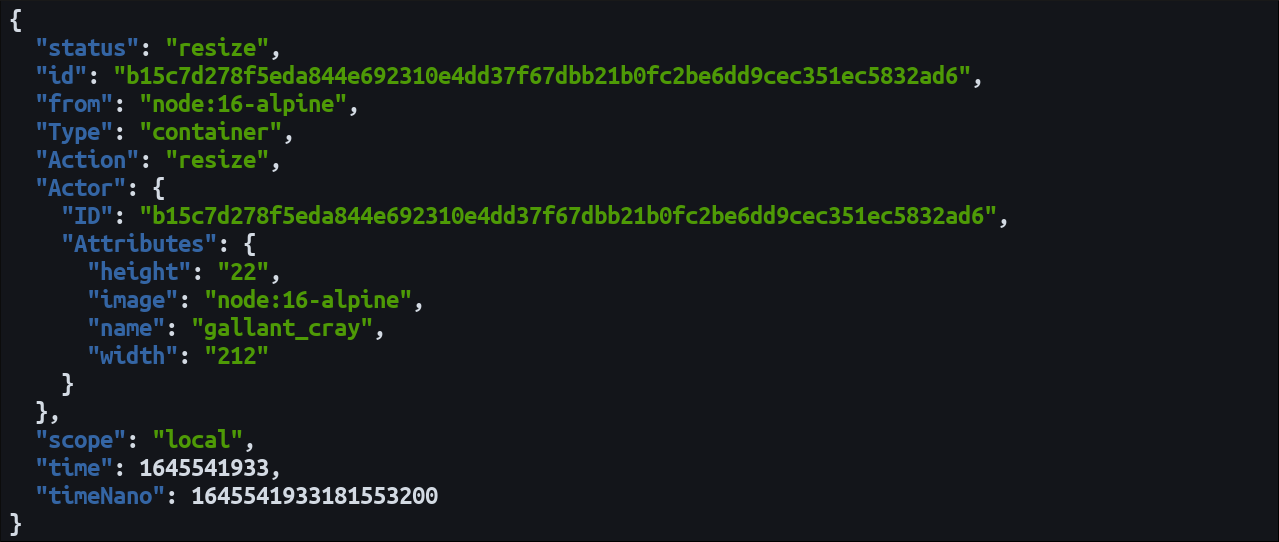 Скриншот: поток событий Docker REST API