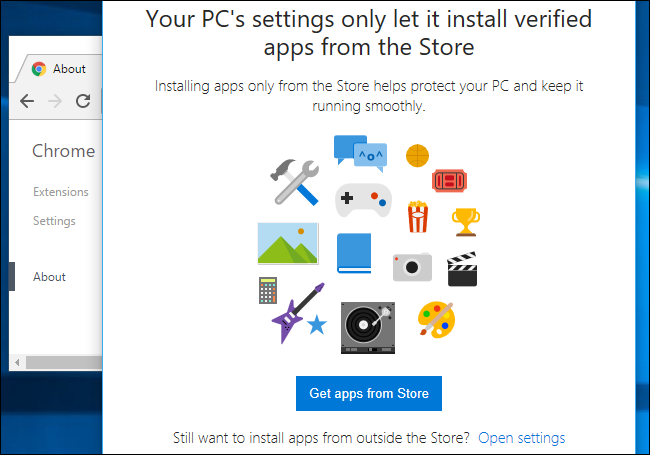 Окно с вариантом «Предупреждать перед установкой приложений не из Магазина»