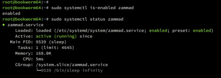 Статус службы Zammad