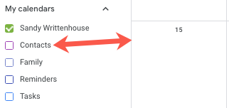 Снимите отметку с календаря Дни рождения на вебе