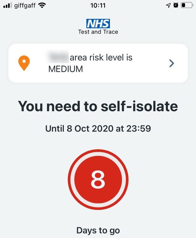 Оповещение о необходимости самоизоляции в приложении NHS COVID-19