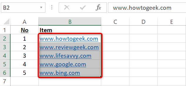 Выделение нескольких ячеек с гиперссылками