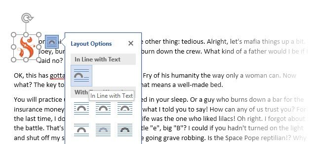 Пример настройки обтекания и выравнивания изображения‑инициала