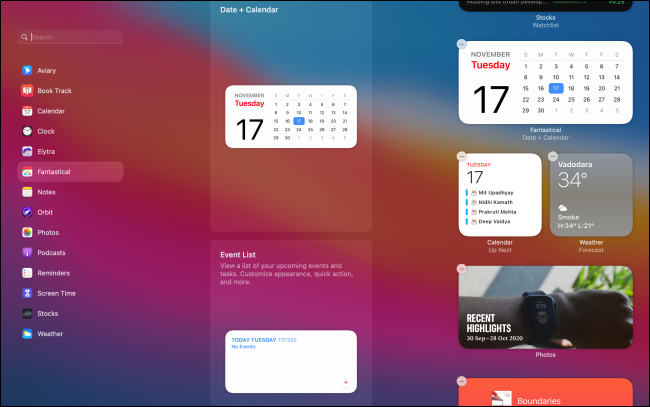 Интерфейс редактирования виджетов на Mac
