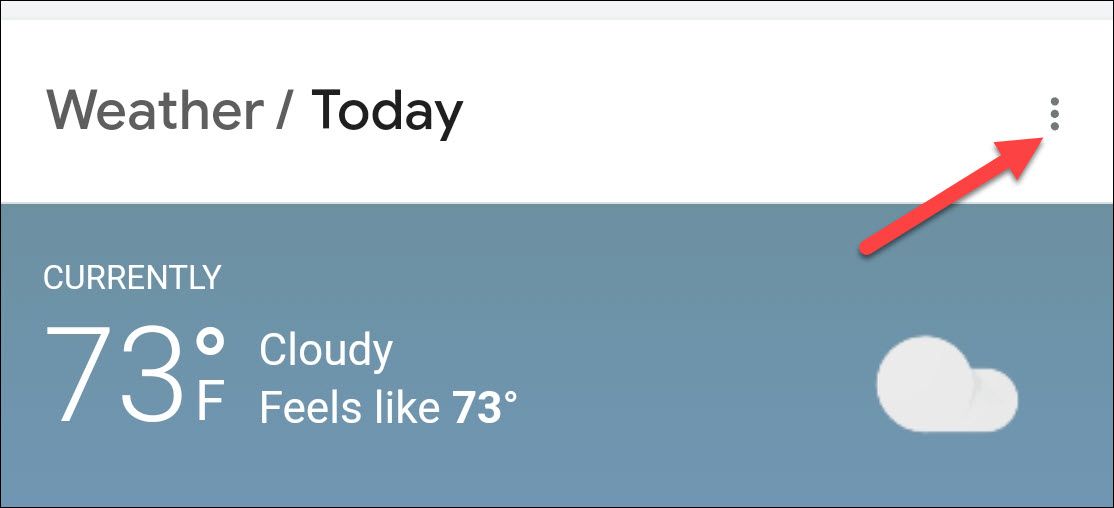 Откройте меню с тремя точками на карточке погоды в приложении Google.