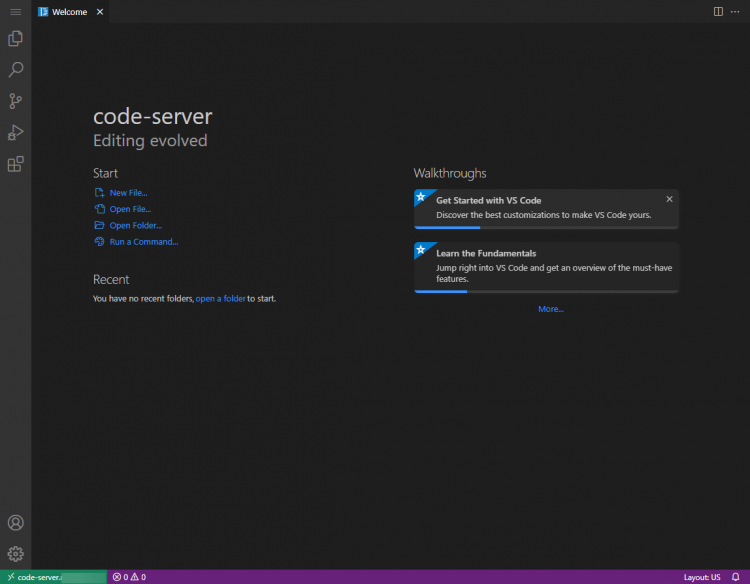 Домашняя страница code-server