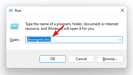 Запуск devmgmt.msc для открытия диспетчера устройств