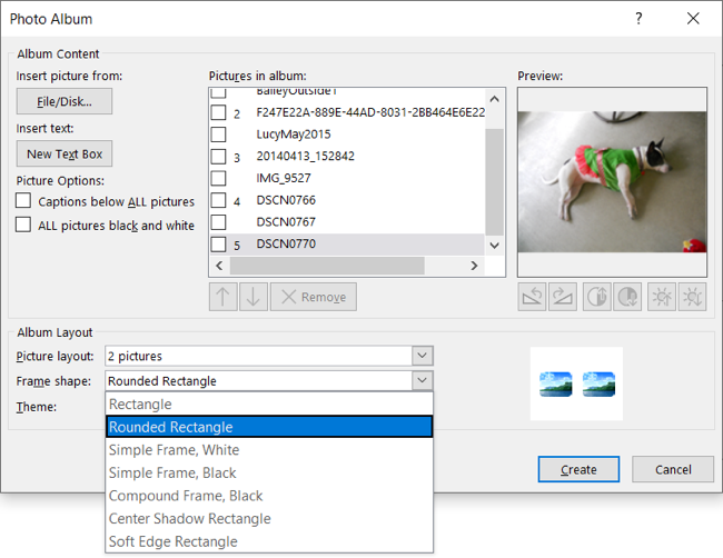 Опции рамки для фото