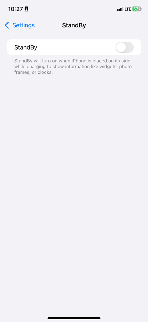 Страница настроек StandBy с выключенным переключателем