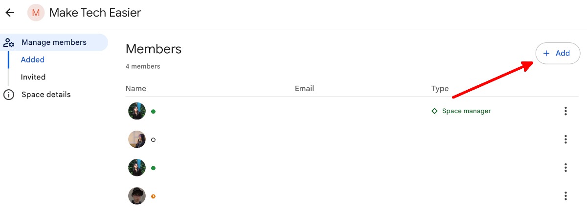 Кнопка Add и поле для ввода адреса электронной почты