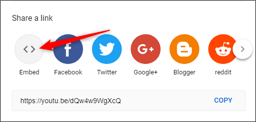 кнопка встраивания на YouTube