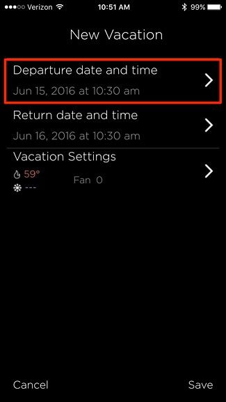 Экран: выбор даты и времени возвращения